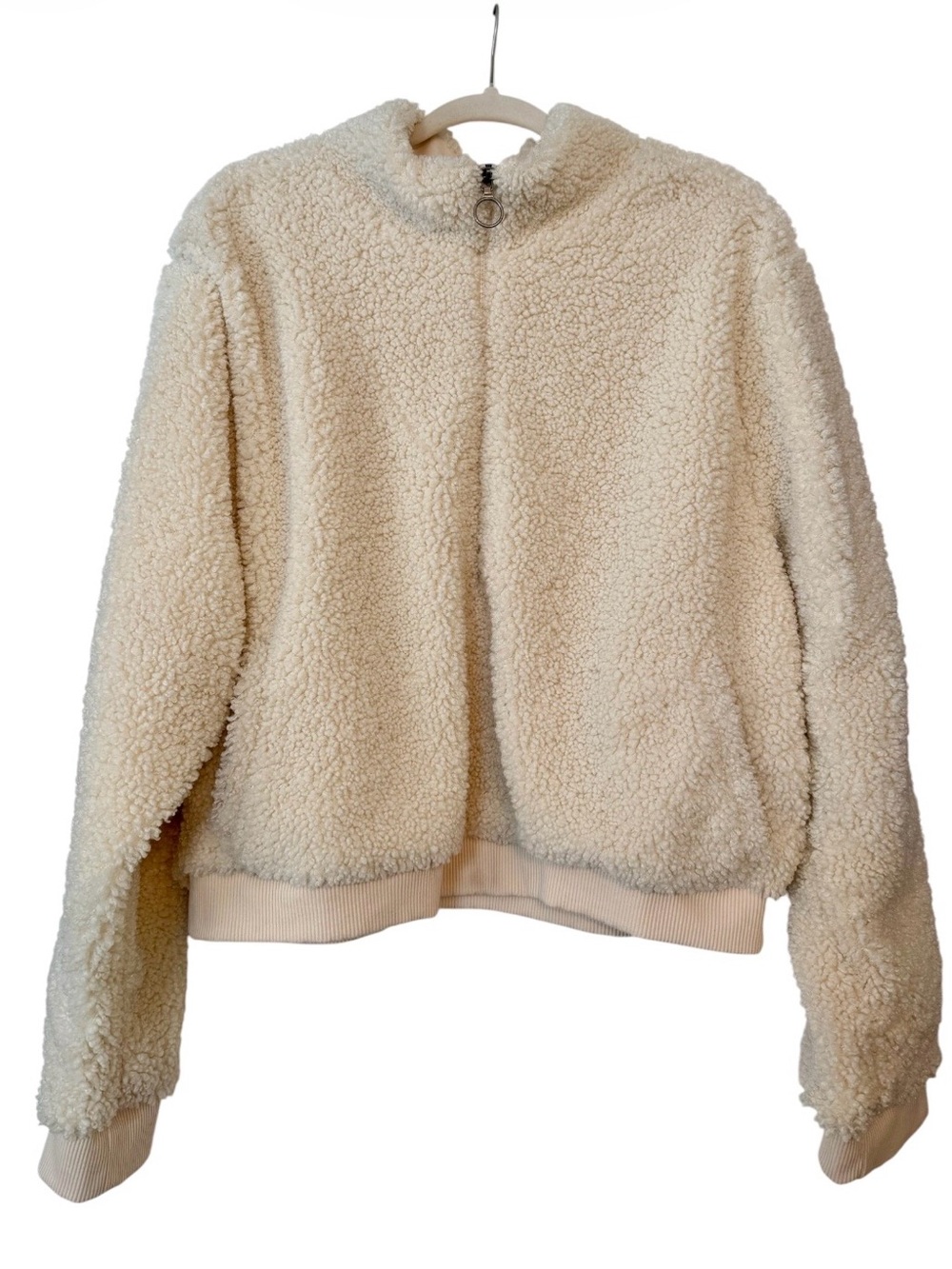 Lucky Brand Teddy Jacket Pullover Womens Medium Sherpa Cream Fluffy Coat